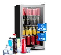 KLARSTEIN Beersafe Réfrigérateur à Boissons 124 L - Frigo avec Porte Vitrée, Argent-Noir | Éclairage LED, étagères métalliques amovibles, silencieux, pour boissons et canettes