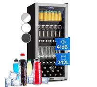 KLARSTEIN Beersafe Réfrigérateur à Boissons 242 L - Frigo avec Porte Vitrée, Argent-Noir | Éclairage LED, étagères métalliques amovibles, silencieux, pour boissons et canettes
