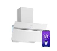 Klarstein BigBite Hotte Aspirante 60 cm - Hotte Décorative Inclinée, 417 m³/h, A+++, LED, 3 Vitesses & Boost, Filtre Charbon, Tactile, Recyclage ou Évacuation, Blanc