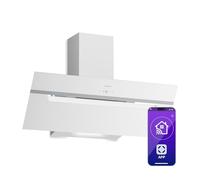 Klarstein BigBite Hotte Aspirante 90 cm - Hotte Décorative Inclinée, 417 m³/h, A+++, LED, 3 Vitesses & Boost, Filtre Charbon, Tactile, Recyclage ou Évacuation, Blanc
