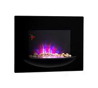 Klarstein Brasero - Cheminée Murale électrique, 1800 W,Chauffage électrique, 2 puissances, vitrocéramique, Illusion de Flamme, Choix de Couleur, Pierres décoratives, minuterie hebdomadaire, Noir