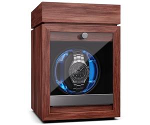 Klarstein Brienz 6 remontoirs silencieux pour 6 montres, aspect bois, avec 4 modes de rotation et éclairage LED, coussin en mousse à mémoire de forme, fonctionnement USB, noyer, 1 remontoir avec sac