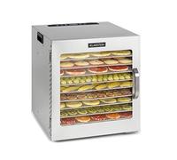 Klarstein Captain Jerky 110 Déshydrateur Alimentaire, 1000 W, 30-90°C, Minuterie 24 h, Sans BPA, Panneau Tactile, 10 Plateaux, Porte Vitrée, Inox, Bac Récupérateur, Argent