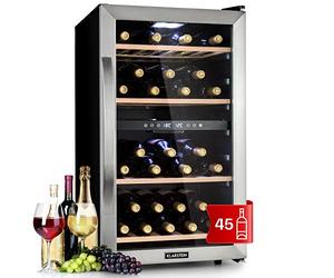 Klarstein Cave à vin 12 bouteilles, cave de service avec étagères en bois amovibles, porte en verre, commande tactile, écran LCD, éclairage intérieur, temp de 5 à 18°C, cave a vin veillissement, Noir