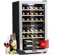 KLARSTEIN Cave à vin 29 bouteilles, cave de service avec étagères en bois amovibles, porte en verre, commande tactile, écran LCD, éclairage intérieur, temp de 5 à 18°C, a vin veillissement, Noir