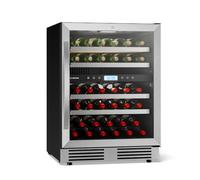 KLARSTEIN Cave à vin encastrée VeroSteel - Cave à vin double zone de 43 bouteilles, porte en verre UV, commande tactile, clayettes en bois entièrement extensibles et faciles d'accès