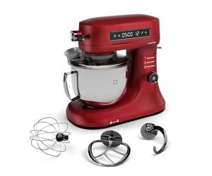 Klarstein Chiara Robot de cuisine multifonctions - 1600 W, bol inox 5 L, 12 vitesses, écran tactile LCD, silencieux ≤ 72 dB, accessoires lavables, set de pâtisserie, boîtier en aluminium moulé, rouge