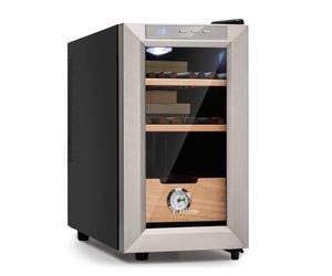 KLARSTEIN El Presidente - Cave à cigares, thermoélectrique, Porte vitrée, sur Pied, tiroirs en Bois de cèdre, hygromètre, éclairage intérieur LED, 23 litres - Argent