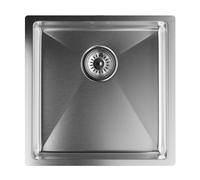 Klarstein évier de cuisine inox - 1 bac carré, acier inoxydable 304, résistant aux rayures & à la chaleur, facile à nettoyer, trop-plein & kit d'installation inclus, 45x45 cm