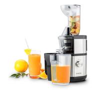 Klarstein Fruitberry, Extracteur de jus, presse verticale, micro-tamis inox extra fin, Slow Juicer, 400 W, 60 tr/min, sans BPA, avec deux récipients, tube de remplissage 8,5 cm, silencieux, argent