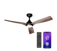 KLARSTEIN Fiji Flow Ventilateur Plafond avec Lumière - Smart App & Télécommande, LED Dimmable, 6 Vitesses, Modes Été & Hiver, Silencieux, 132cm, Noyer