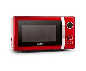 Klarstein Fine Dinesty Micro-ondes 2-en-1 - Four micro-ondes rétro avec gril, Boîtier métal, 23 L, 800 W 1000 W gril, Minuterie, 12 programmes, Écran LCD, rouge