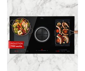 Klarstein Full House 653 m³/h 90cm Plaque Induction avec Hotte Intégrée Noir AP