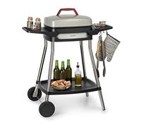 Klarstein Gatsby Barbecue électrique sur pied Puissance 2000 W EasyGrill Concept Surface de cuisson : 40 x 36 cm Fonte d'aluminium anti-adhésif et anti-adhésif 2 tables latérales Beige/noir.