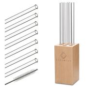 GLASWERK Pailles en verre - 7 pièces - 20 cm de long avec élégant support en bois et brosse de nettoyage, pailles réutilisables en verre très robuste