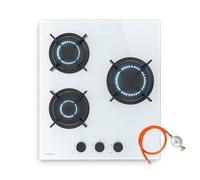 Klarstein Goldflame Plaque De Cuisson Gaz, 3 Brûleurs, 5800W, Verre Trempé, Laiton, Allumage Automatique, Sécurité Flamme, Gaz Naturel & GPL, 45x52cm, Kit Installation