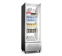 KLARSTEIN GrandCooler 270 L réfrigérateur à boissons - Vitrine Réfrigérée avec Porte Double Vitrage, Porte aluminium, Éclairage LED Blanc/Bleu, Thermostat 0°C à 10°C, 4 Étagères, Roues Pivotantes