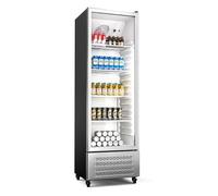 KLARSTEIN GrandCooler 306 L Réfrigérateur à Boissons - Vitrine Réfrigérée avec Porte Double Vitrage, Porte aluminium, Éclairage LED Blanc/Bleu, Thermostat 0°C à 10°C, 4 Étagères, Roues Pivotantes