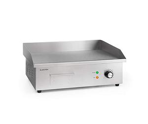 Klarstein Gril électrique professionnel en fonte : surface du gril 54,5x35 cm, 50-300 °C, 3000 W, avec pare-éclaboussures et bac à graisse, inox