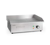 Klarstein Grillmeille 3000GR Pro Plaque de Gril Électrique en Fonte - Surface 54,5 x 35 cm (2/3 Lisse & 1/3 Rainuré), 50-300 °C, 3000 W avec Pare-éclaboussures, Inox