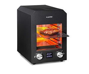 KLARSTEIN Hannibal gril haute température, gril d'intérieur, puissance 2200 W, température 200-850 °C, élément chauffant infrarouge, système CharForce, surface 18,5x30cm, écran LED, minuterie - noir