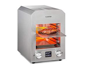 KLARSTEIN Hannibal gril haute température, gril d'intérieur, puissance 2200 W, température 200-850 °C, élément chauffant infrarouge, système CharForce, surface 18,5x30cm, écran LED, minuterie - argent