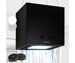 Klarstein Hotte Aspirante Ilot Central de Cuisine Silencieuse et Design, Débit d'air 595m³/h, Minuteur, 3 Modes, Contrôle via Application Mobile, Hotte Aspirante Suspendue Sans Evacuation et Charbon