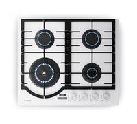 Klarstein Ignito Plaque de Cuisson Gaz 4 Brûleurs 8000W Minuterie Sécurité Flamme Allumage Électrique 60x51cm Plaque Blanc