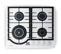 Klarstein Ignito Plaque de Cuisson Gaz, 4 Brûleurs Aluminium, 8000W, Minuterie, Sécurité Flamme, Fonte, Allumage Électrique, 60x51cm, Plaque Gaz GPL & Naturel, Blanc