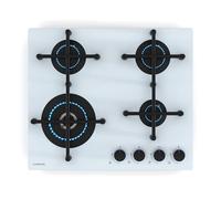 Klarstein Illuminosa 4 Plaque De Cuisson Gaz - 4 Brûleurs Sabaf, 4kW, 2x1.75kW, 1kW, Verre Trempé, Allumage Électrique, Sécurité Anti-Flamme, Compatible Gaz Naturel & GPL, Blanc
