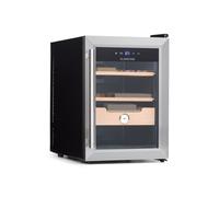 KLARSTEIN El Presidente - Cave à cigares électrique avec Porte vitrée, humidificateur à cigares avec tiroirs en Bois de cèdre, hygromètre, éclairage intérieur LED, 40 litres - Argent