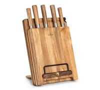 Klarstein Couteau Cuisine, Ensemble de Couteau de Cuisine Professionnel avec Bloc, Set de 8 Couteaux de Cuisine, Support en Bois d'Acacia, Acier Inoxydable
