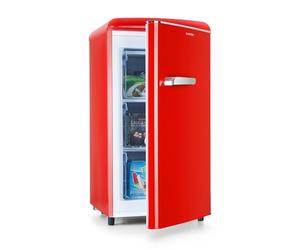 KLARSTEIN Laika - Congélateur, volume total 60 litres, thermostat à 5 niveaux, 0 à -18°C, 3 grilles, pose libre, design rétro - rouge