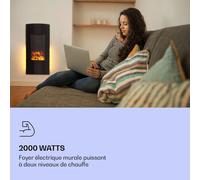 Klarstein Lamington Cheminée électrique 2000 W Flammes LED Chauffage à air pulsé Minuterie éclairage d'ambiance