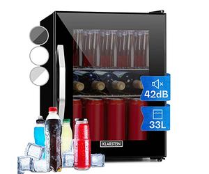 KLARSTEIN Mini Frigo de Chambre et Bureau pour Boisson, Petit Frigo Silencieux, Refrigerateur Mini Bar 33L, Petit Réfrigérateur Camping, Étagères Réglables pour le Vin, Cannette, Beer Fridge