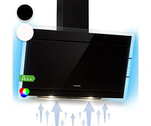 Klarstein Mirage 90 Hotte aspirante murale sans tête 90 cm 550 m³/h Classe d'efficacité énergétique A++, panneau tactile, Eco-Excellence, lumière d'ambiance RVB, verre noir