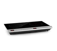 Klarstein MisterCook Duo - Plaque de cuisson infrarouge, 2 zones de cuisson, 3000W, 10 réglages de puissance et de température, 90-650 °C, Minuterie, Commande tactile, Argent
