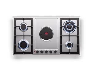 Klarstein MultiChef 5 Plaque De Cuisson Gaz Et Électrique, 4 Brûleurs Gaz & 1 Électrique, 10.1Kw, Acier Inoxydable, Allumage & Arrêt Automatique, Sécurité Enfants, Compacte 87X8X50Cm