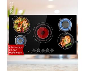 Klarstein MultiChef 60cm Plaque de cuisson mixte gaz electrique 5 Zones Noir