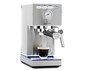KLARSTEIN Pausa Machine à café expresso, porte-filtre de 1350 W,machine à expresso avec 7-9 bars de pression,machine à café avec porte-filtre et réservoir d'eau de 1,4 l, en acier inoxydable, argenté