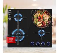 Klarstein Plaque de Cuisson Gaz 4 Feux, Table de Cuisson à Gaz 4 Brûleurs, Plaque 8.5 kW, Piano Cuisine en Acier Inoxydable, de Encastrable, a Cuisine Inox