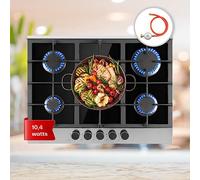 Klarstein Plaque de Cuisson Gaz 5 Feux, Table de Cuisson à Gaz 5 Brûleurs, Plaque 10.4 kW, Piano Cuisine en Acier Inoxydable, de Encastrable, a Cuisine Inox