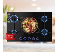 Klarstein Plaque de Cuisson Gaz 5 Feux, Table de Cuisson à Gaz 5 Brûleurs, Plaque 11.5 kW, Piano Cuisine en Acier Inoxydable, de Encastrable, a Cuisine Inox