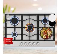 Klarstein Plaque de Cuisson Gaz à 5 Brûleurs, Table de Cuisson Encastrable à 5 Feux de 11100W, Cuisiniere, Gaziniere en Acier Inoxydable, Cuisinières GPL