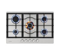 Klarstein Plaque de cuisson gaz encastrée, table de cuisson gaz, brûleur, propane, soupapes sécurité, arrêt automatique, porte-casseroles en fonte, 5 brûleurs (Argent)
