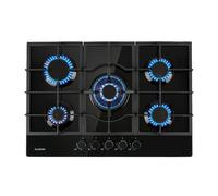 Klarstein Plaque de cuisson gaz encastrée, table de cuisson gaz, brûleur, propane, soupapes sécurité, arrêt automatique, porte-casseroles en fonte, inox, 5 brûleurs (Noir)