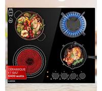 Table de cuisson - Klarstein MultiChef 4 - Combi gaz-vitrocéramique - 4 zones - allumage électrique - noir