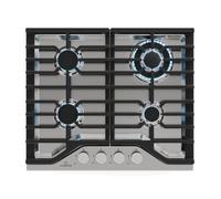 Klarstein Plaque de cuisson gaz Table de cuisson à gaz Turbocast Acier inoxydable 4 brûleurs Support professionnel Brûleur wok