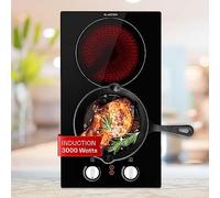 Klarstein Plaque Vitrocéramique 2 Feux Encastrable 3000W Acier Inoxydable - Table de Cuisson Électrique