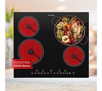 Klarstein Plaque Vitrocéramique 4 Feux Encastrable de 6500W, Plaque de Cuisson Vitrocéramique, Plaque Vitro 4 Feux, Table Vitroceramique, Cuisinière Électrique Vitrocéramique en Acier Inoxydable